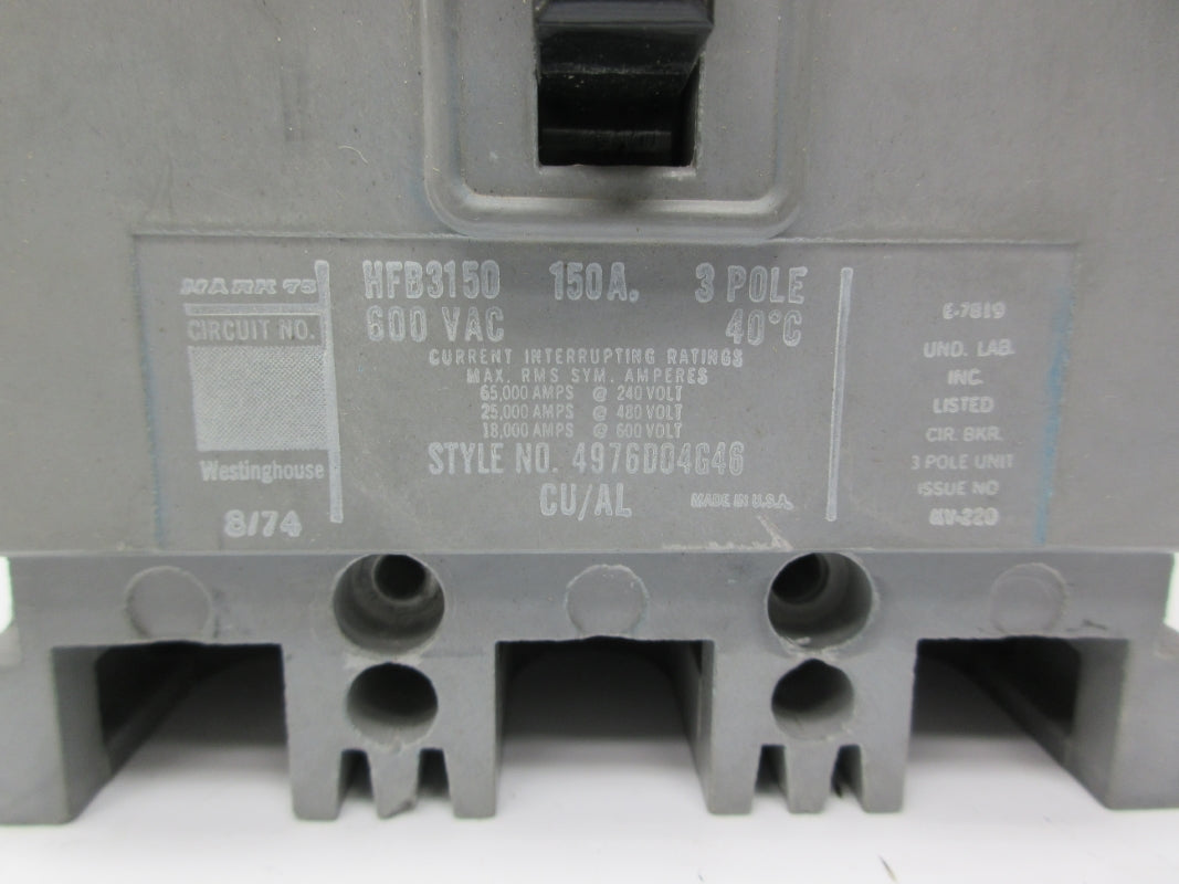 WESTINGHOUSE HFB3150 150A 600VAC NSNP