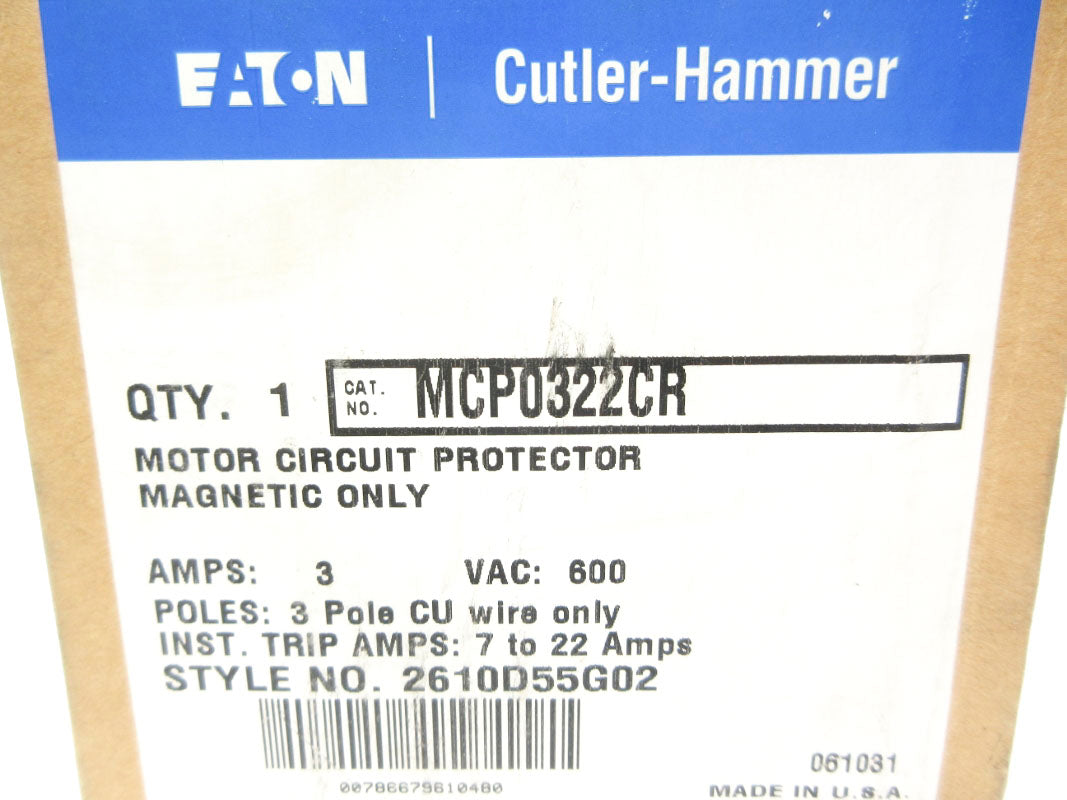 CUTLER HAMMER MCP0322CR 600VAC 3A NSMP