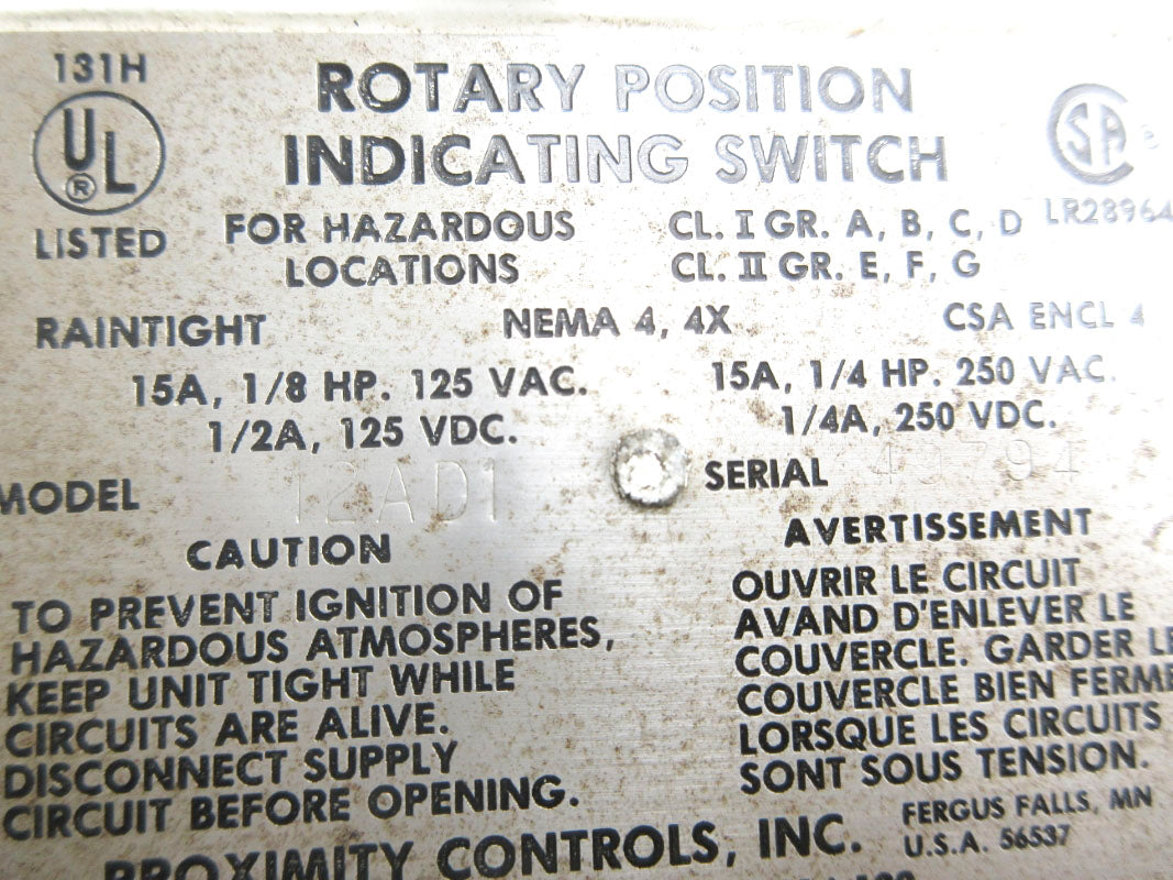 PROXMITY CONTROLS 12AD1 15A 250VAC NSNP