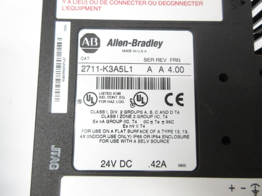 ALLEN BRADLEY 2711-K3A5L1 SER. A F/W 4.00 24VDC .42A NSNP