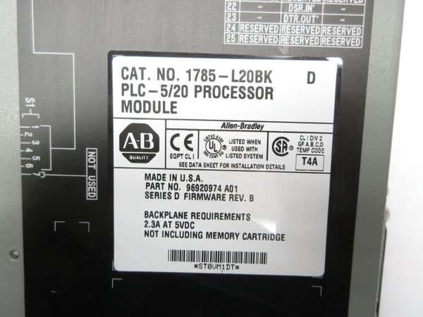 ALLEN BRADLEY 1785-L20BK SER. D F/W B 5VDC 2.3A (NO KEY) NSNP