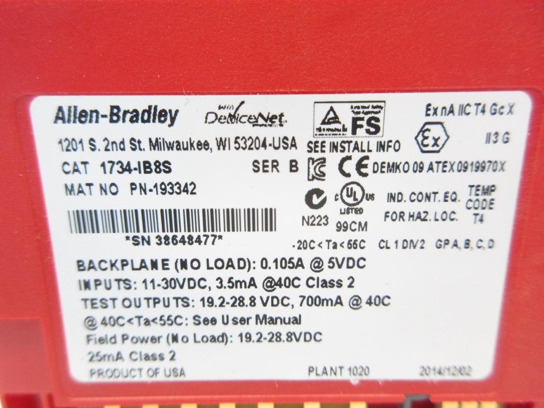ALLEN BRADLEY 1734-IB8S SER. B 11-30VDC 0.105A NSMP
