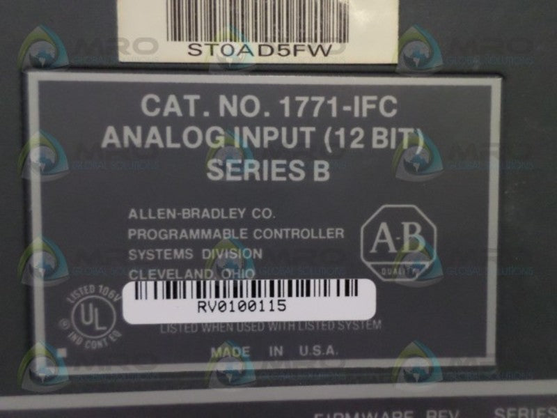 ALLEN BRADLEY 1771-IFC ANALOG INPUT MODULE SER. B F/W C UNMP