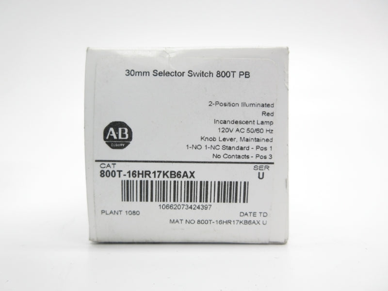 ALLEN BRADLEY 800T-16HR17KB6AX SER. U 120V (WH) NSFS