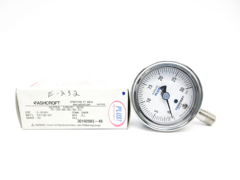 ASHCROFT 25-1009-SW-02L-30#-XLL 0-30PSI 2-1/2" NSMP