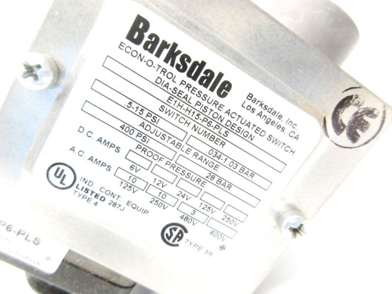 BARKSDALE E1H-H15-P6-PLS 600V 10A 400PSI NSMP