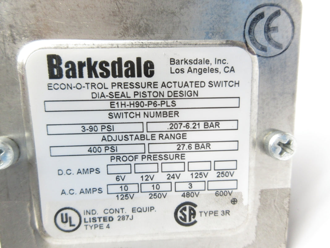 BARKSDALE E1H-H90-P6-PLS 600V 10A 400PSI NSNP