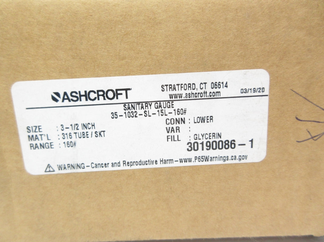 ASHCROFT 35-1032-SL-15L-160# 0-160PSI 3-1/2" NSMP