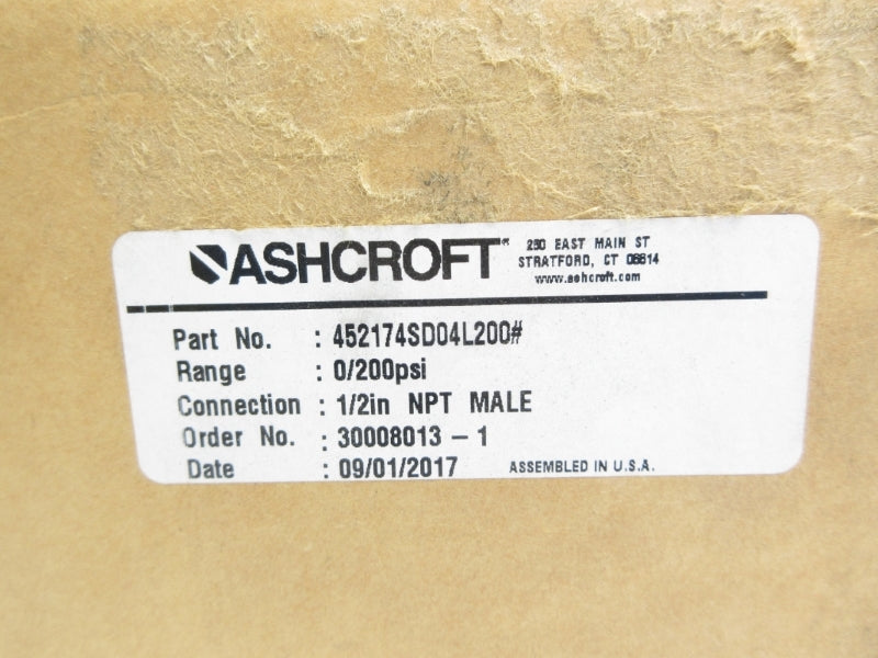 ASHCROFT 452174SD04L200# 0-200PSI 1/2" NSMP