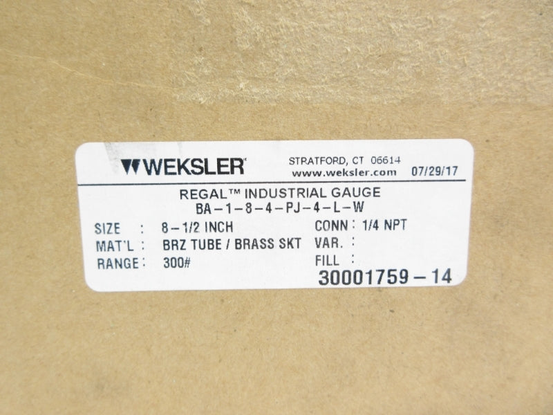 WEKSLER BA-1-8-4-PJ-4-L-W 0-300PSI 1/4" NSMP