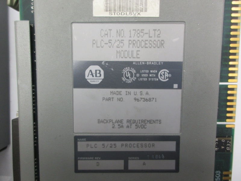 ALLEN BRADLEY 1785-LT2 SER. A F/W D 5VDC 2.5A (NO KEY) UNMP