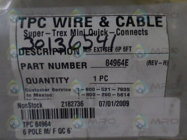 TPC SUPER-TREX 84964E QUICK-CONNECT CORDSET *NEW IN FACTORY BAG*