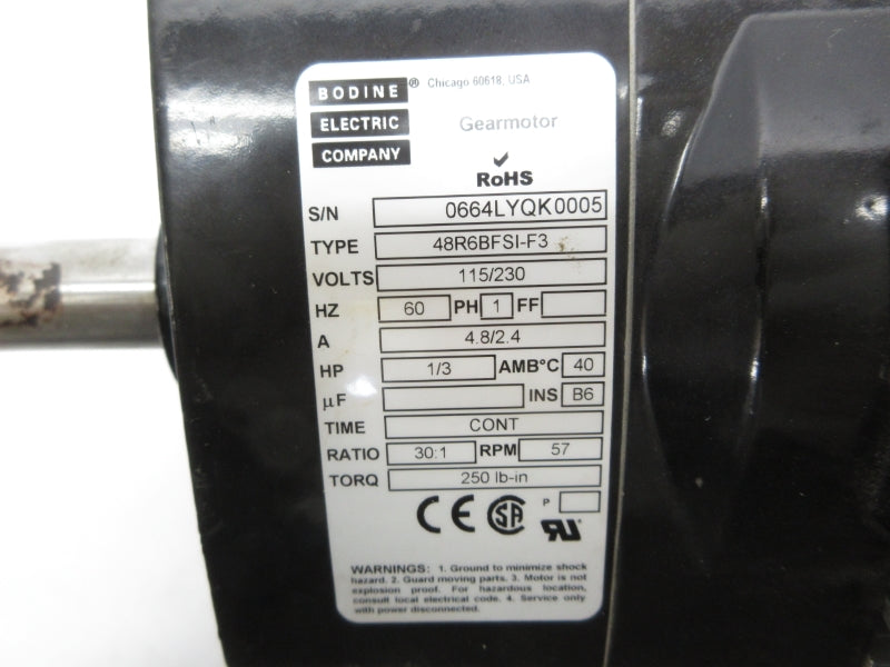 BODINE ELECTRIC 48R6BFSI-F3 115/230V 4.8/2.4A UNMP