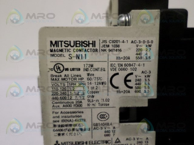 MITSUBISHI S-N11 MAGNETIC CONTACTOR *USED*