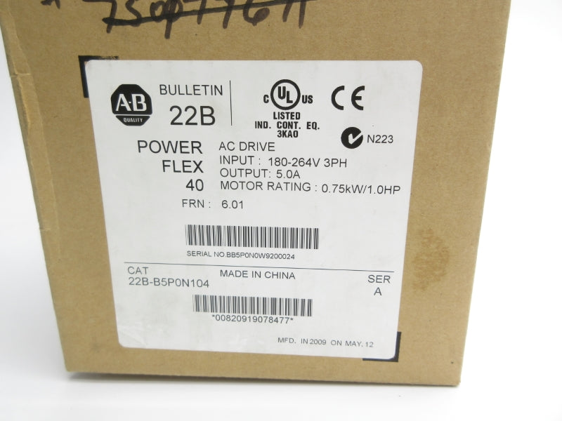 ALLEN BRADLEY 22B-B5P0N104 SER. A F/W 6.01 180-264V 5.7A NSMP