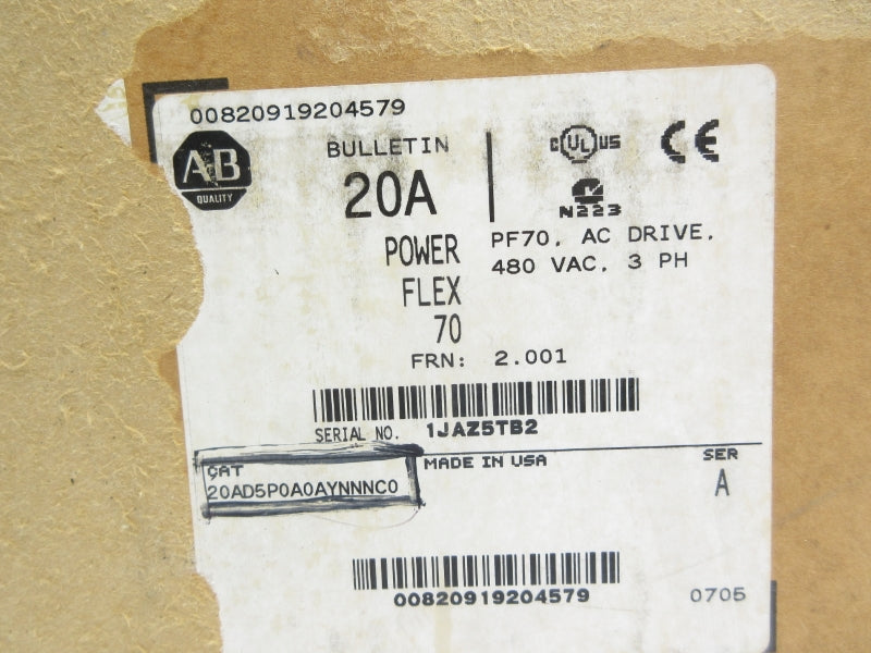 ALLEN BRADLEY 20AD5P0A0AYNNNC0 SER. A F/W 2.001 480VAC 5.6A NSMP