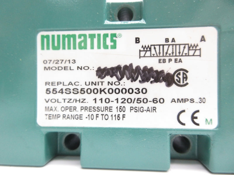 NUMATICS 554SS500K000030 110-120V .30A 150PSI -10-115'F UNMP