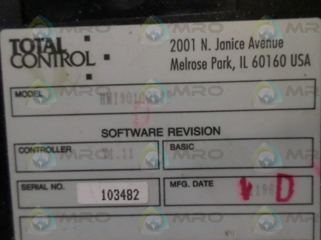 TOTAL CONTROLS SMART TOUCH HMI90100A2P OPERATOR INTERFACE *USED*