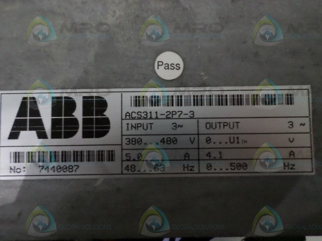 ABB ACS311-2P7-3 AC DRIVE (AS PICTURED) *USED*