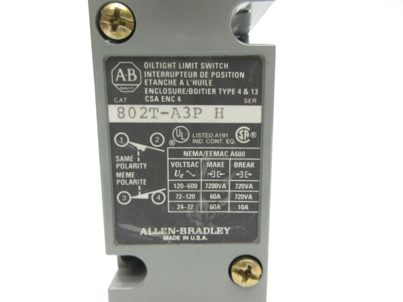 ALLEN BRADLEY 802T-A3P SER. H 120-600VAC 60A NSNP