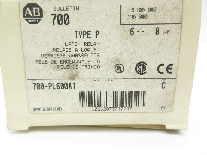 ALLEN BRADLEY 700-PL600A1 SER. C 120V 60A (WH) NSMP