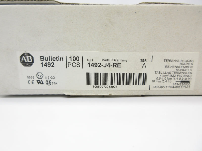 ALLEN BRADLEY 1492-J4-RE SER. A 600V 35A (PKG OF 100) (WH) NSMP