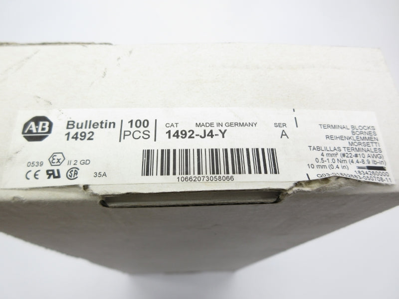 ALLEN BRADLEY 1492-J4-Y SER. A 600V 35A (PKG OF 100) (WH) NSMP