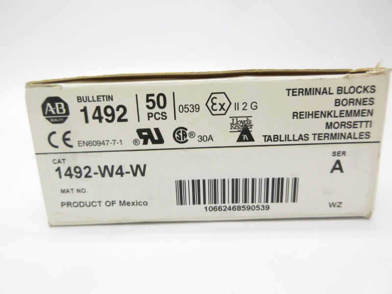 ALLEN BRADLEY 1492-W4-W SER. A 600V 30A (PKG OF 50) (WH) NSMP