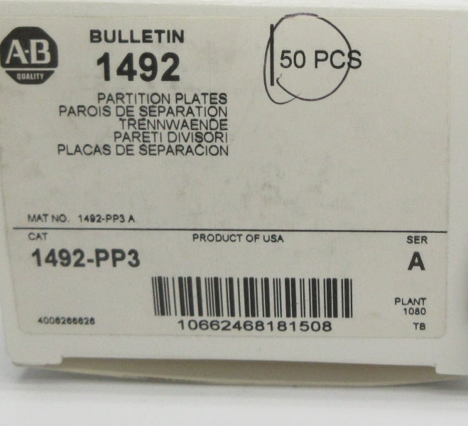 ALLEN BRADLEY 1492-PP3 SER. A (PKG OF 50) (WH) NSMP