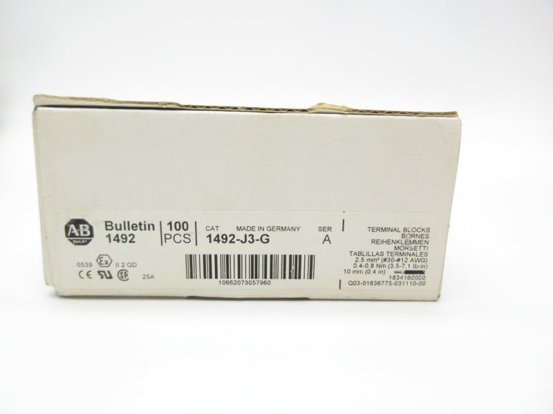 ALLEN BRADLEY 1492-J3-G SER. A 600V 25A (PKG OF 100) (WH) NSMP-OEM