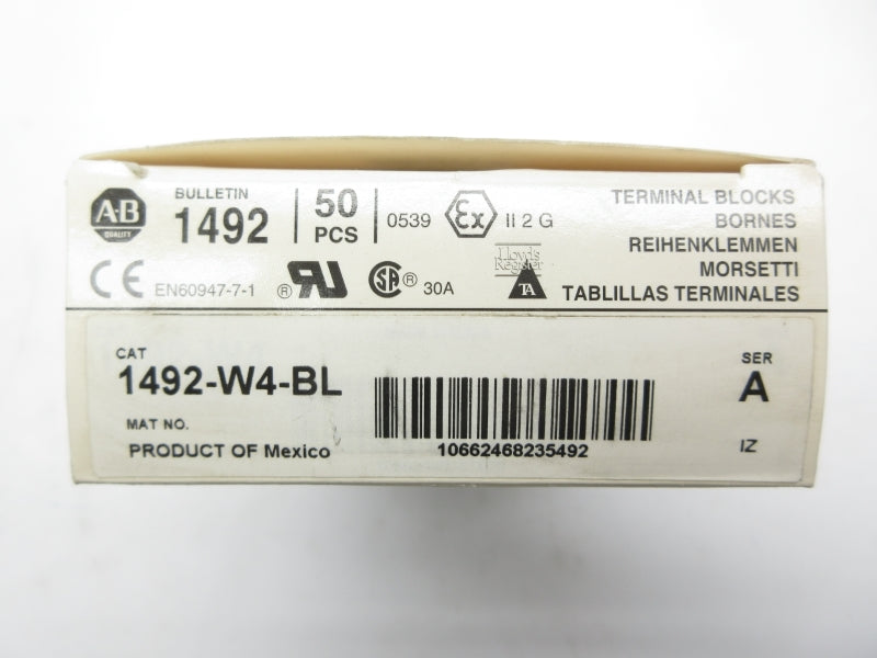 ALLEN BRADLEY 1492-W4-BL SER. A 600V 30A (PKG OF 50) (WH) NSMP