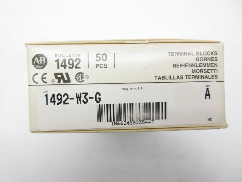 ALLEN BRADLEY 1492-W3-G SER. A 600V (PKG OF 50) (GY/BL) NSMP-OEM