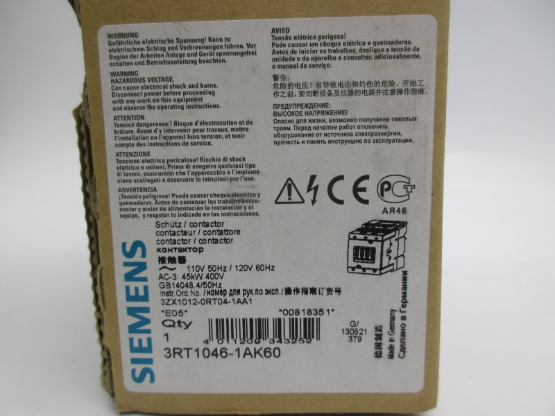 SIEMENS 3RT1046-1AK60 110/120V 120A NSMP