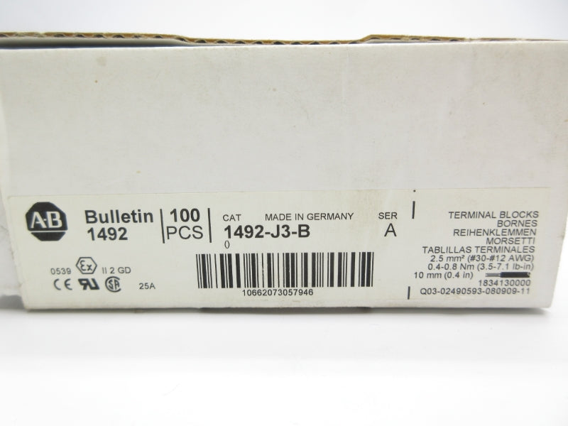 ALLEN BRADLEY 1492-J3-B SER. A 600V 25A (PKG OF 100) (WH) NSMP-OEM
