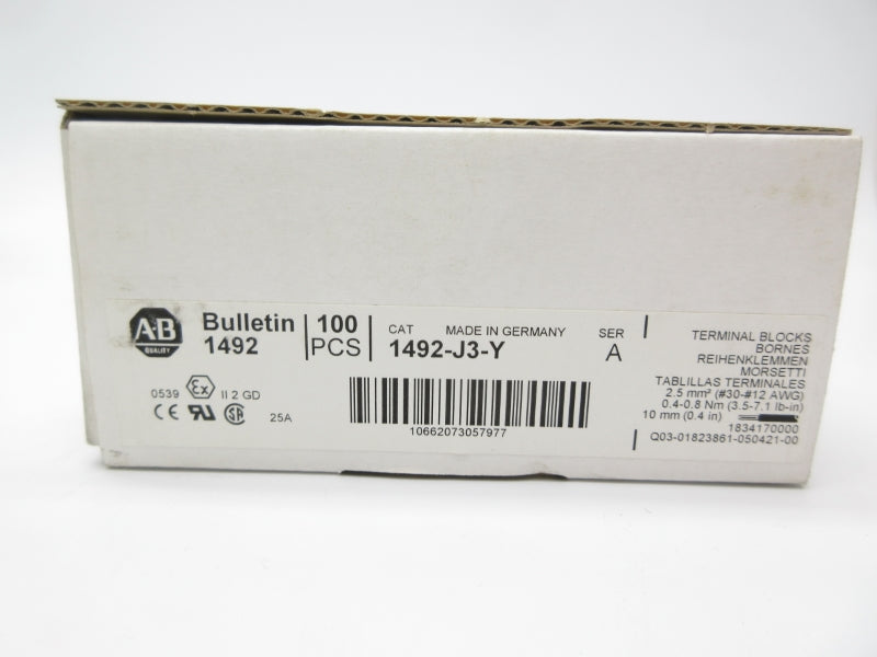 ALLEN BRADLEY 1492-J3-Y SER. A 600V 25A (PKG OF 100) (WH) NSMP