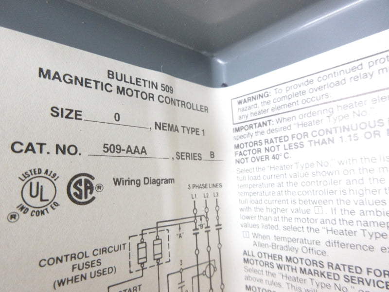ALLEN BRADLEY 509-AAA SER. B 240V 18A UNMP