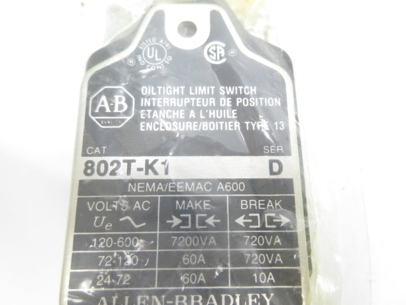 ALLEN BRADLEY 802T-K1 SER. D 120-600VAC 60A UNMP