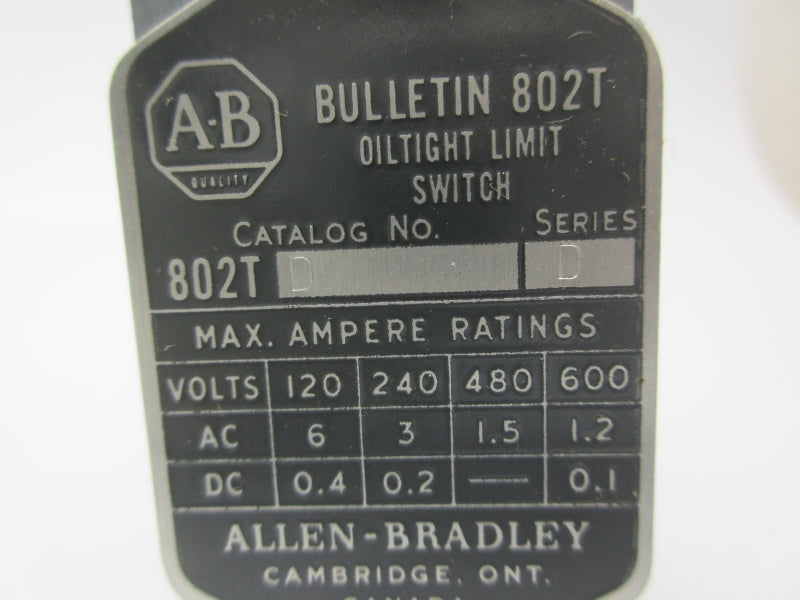 ALLEN BRADLEY 802T-D SER. D 600VAC 0.1A NSNP