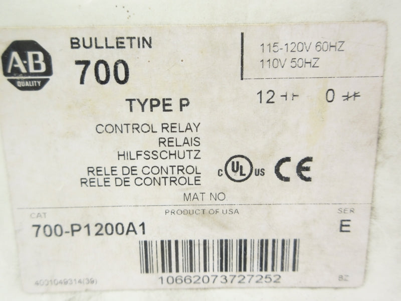 ALLEN BRADLEY 700-P1200A1 SER. E 120V 60A (WH) NSMP