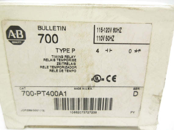 ALLEN BRADLEY 700-PT400A1 SER. D 120V 60A (WH) NSMP