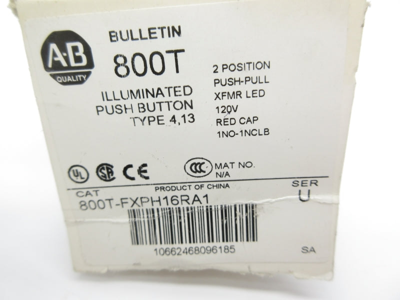 ALLEN BRADLEY 800T-FXPH16RA1 SER. U 120V (WH) NSMP