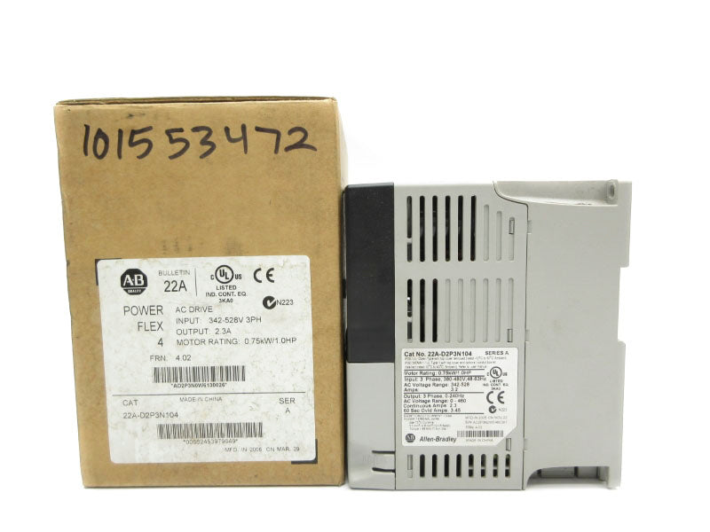 ALLEN BRADLEY 22A-D2P3N104 SER. A F/W 4.02 342-528VAC 3.2A UNMP
