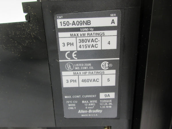 ALLEN BRADLEY 150-A09NB SER. A 460VAC 9A NSNP