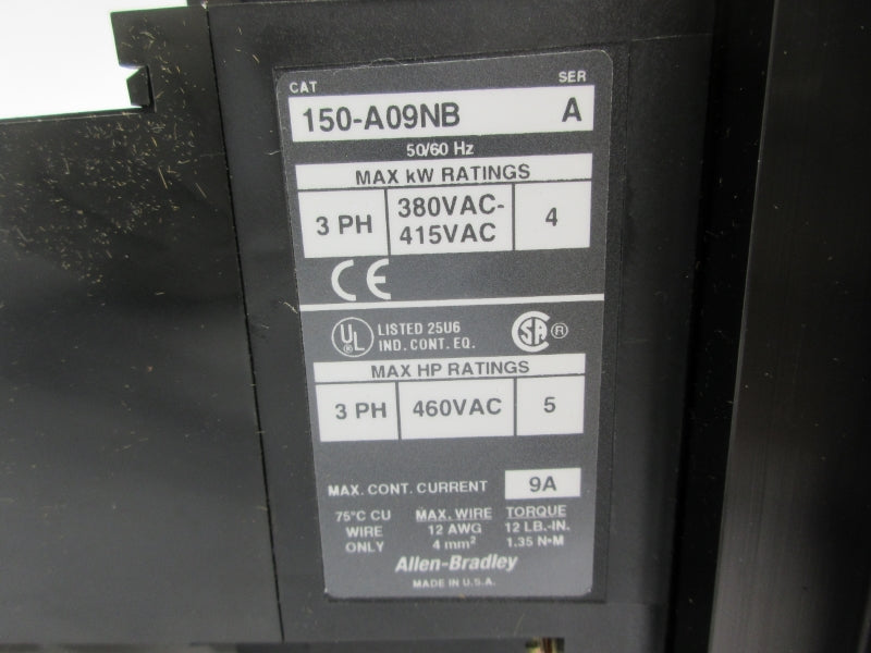 ALLEN BRADLEY 150-A09NB SER. A 460VAC 9A NSNP
