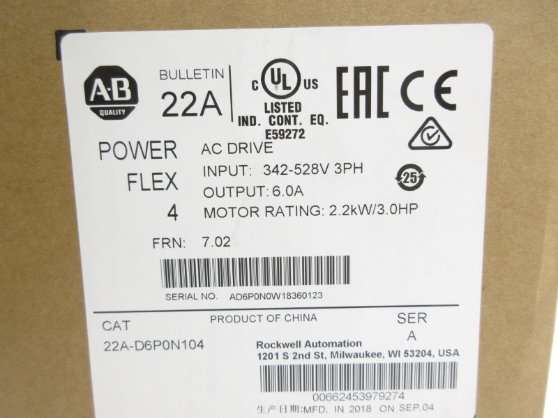 ALLEN BRADLEY 22A-D6P0N104 SER. A F/W 7.02 NSMP