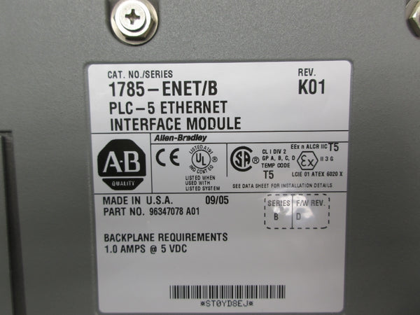 ALLEN BRADLEY 1785-ENET SER. B F/W D 5VDC 1.0A REMAN
