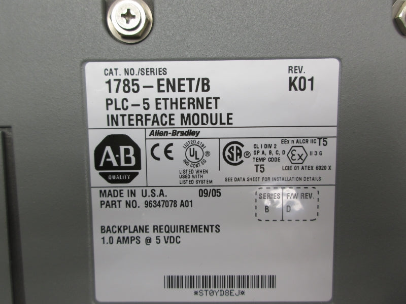 ALLEN BRADLEY 1785-ENET SER. B F/W D 5VDC 1.0A REMAN