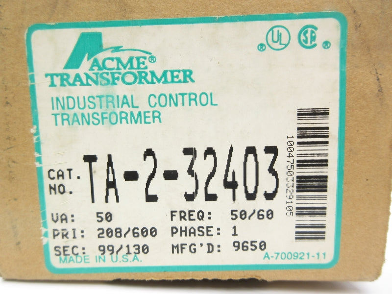 ACME TRANSFORMER TA-2-32403 208/600V 50KVA NSMP