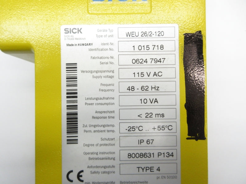 SICK WEU26/2-120 1015718 115VAC 55'C UNMP