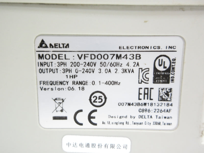 DELTA VFD007M43B 200-240VAC 4.2A UNMP